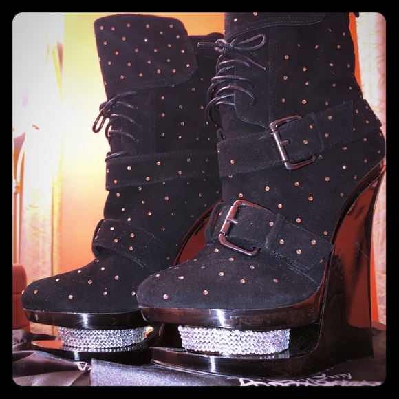 Suede ZiGiny Black label rhinestone boots - Picture 1 of 5